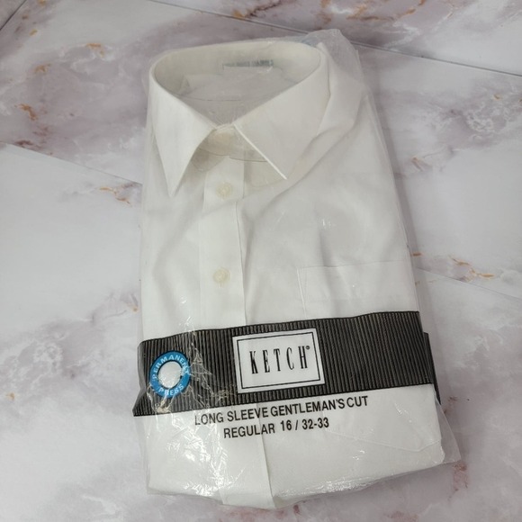 Ketch Long Sleeve Gentleman's Cut Regular 16 32-33 White Button Up Collard - Picture 3 of 9